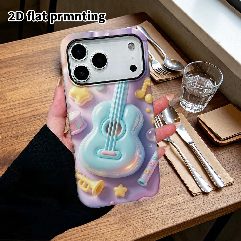 Phone case: 2D flat design suitable for iPhone 18 17 16 15 14 13 Pro protective case, ukulele, perfect Christmas and Halloween holiday gift