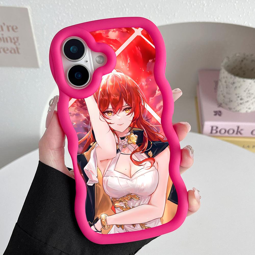HSR Himeko Чехол для мобильного телефона из ТПУ с волнистым краем для iPhone 17 16 15 14 13 12 11 Air Pro Max Plus Цветная крышка