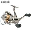 DEUKIO Новая цельнометаллическая спиннинговая катушка с двойной ручкой, 5.6:1 Передаточное отношение, 17 фунтов макс. сопротивление, шпуля с ЧПУ, рыболовная катушка для пресной и соленой воды