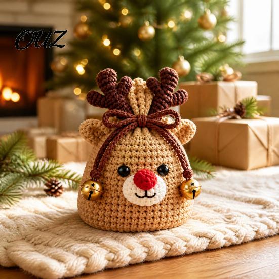 Holiday Gift for Beginners Christmas Pouch Crochet Kit, DIY Santa Snowman Pouch, Cute Penguin Elk Bear New Year Crafting Project Designs, Storage Bag
