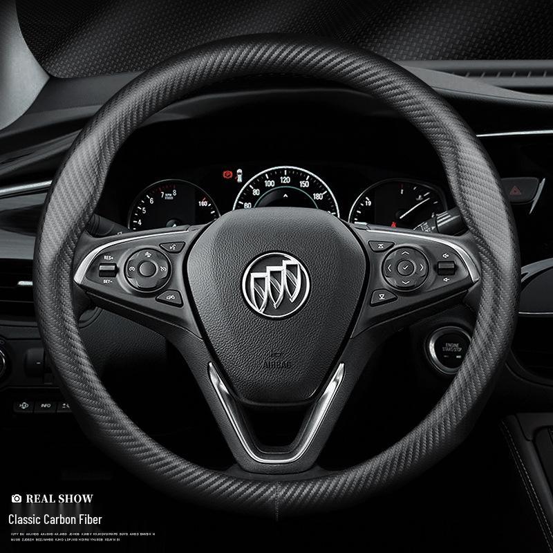 Premium Leather Steering Wheel Cover for Buick: Envision, Regal, LaCrosse, Excelle, Encore, GL6, Carbon Fiber Design