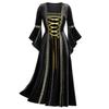 Vintage Gothic Bandage Women Dress Flare Sleeve Floor Length Goth Vampire Witch Dresses Medieval Renaissance Cosplay