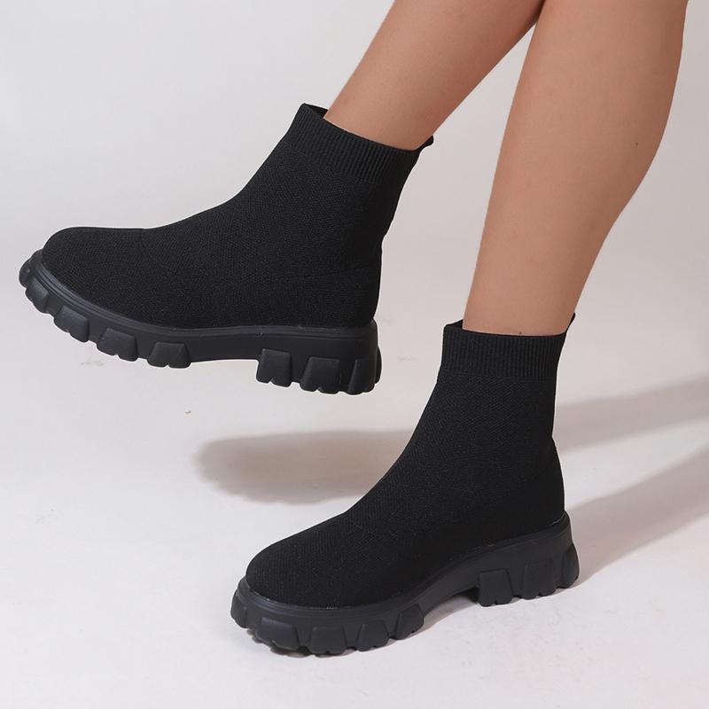 WinterKnitting Medium Tube Platform Boot Women Ankle Boots Lightweight Casual Shoes for Women Wedge Fashion Sock Boots