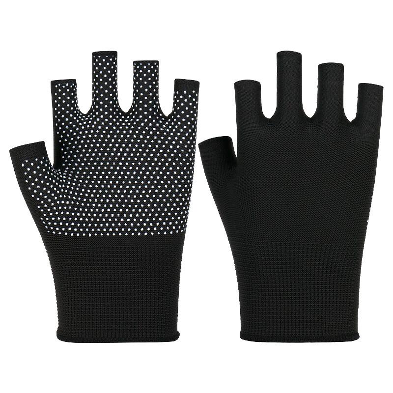 Fingerless Gloves for Work Protection, 10 Pairs, Half Nylon Dotted Non-Slip Wear-Resistant Sorting Packing Hand-Picking Bead Thin Style, Black