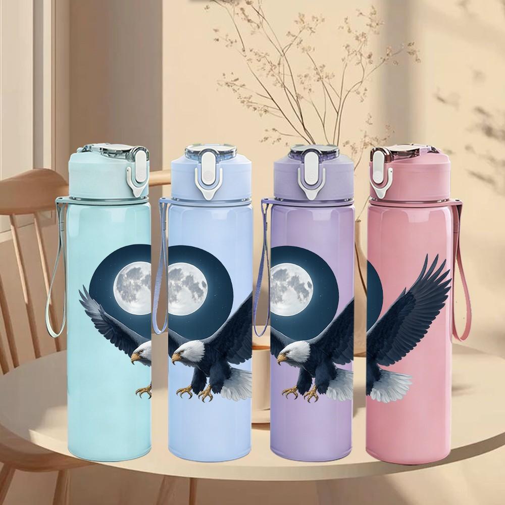 1PC Night Eagle Moon Silhouette 750ml Color Plastic Sports Water Bottle Leakproof Flip Straw Lid Suitable for Sports Office Home Use