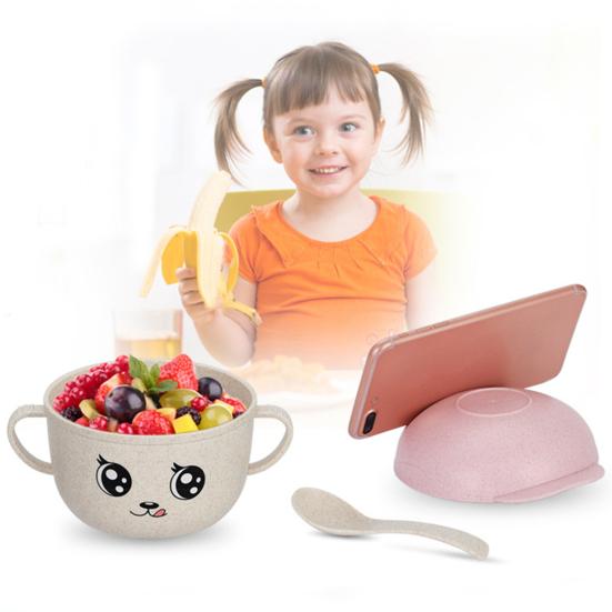 2 шт./компл., 450 мл, миска для кормления, держатель для смартфона, дизайн, защита от падения, пищевой материал, детская обеденная соломенная миска для детского сада