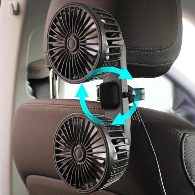 Portable USB Automotive Fan 360 Degree Rotatable Dual Head Electric Air Conditioner Seat Fan for Home Office 3 Speed Options