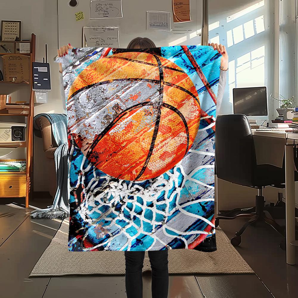 1Pc Basketball Print Flannel Blanket, High quality Comfortable for All Seasons, Home Decor, Warmth and Comfort, Perfect for Christmas Gifts