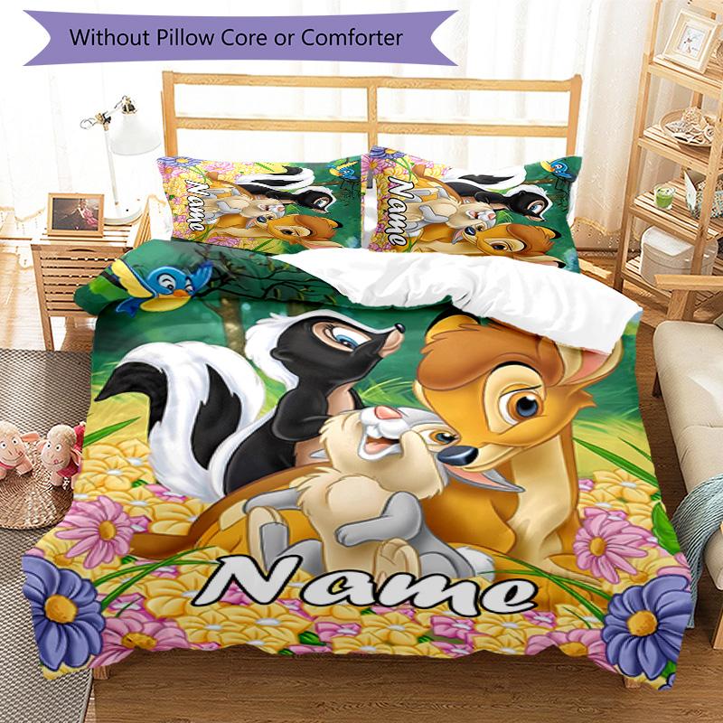 3pcs Bambi4 Cover Set - Personalized Name, HD Printed Bedding with 1 Cover and 2 Pillowcases - Perfect for Home Decor, Easy Care