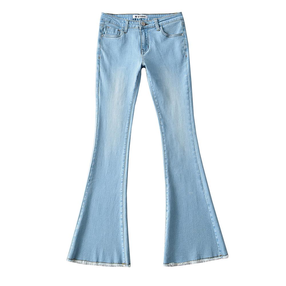 2024 Early Autumn Low-Waisted Slim Fit Flare Jeans for Women with Washed Frayed Hem.