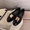 2025 Spring New Red Flat-soled Single Shoes Metal Buckle Lazy One Pedal Soft-soled Small Leather Shoes Women