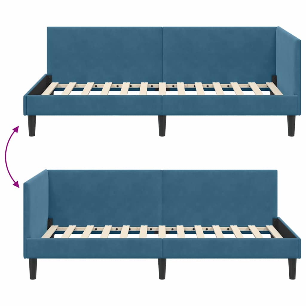Corner Bed Frame with Headboard Blue 80 cm x 200 cm Velvet