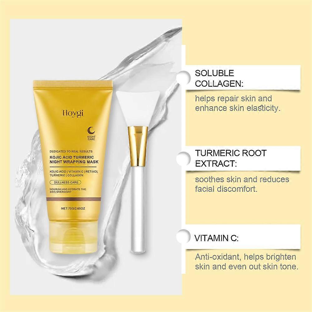 1/2/3X Kojic Acid Turmeric Night Wrapping Mask, Peel off Facial Mask with Brush