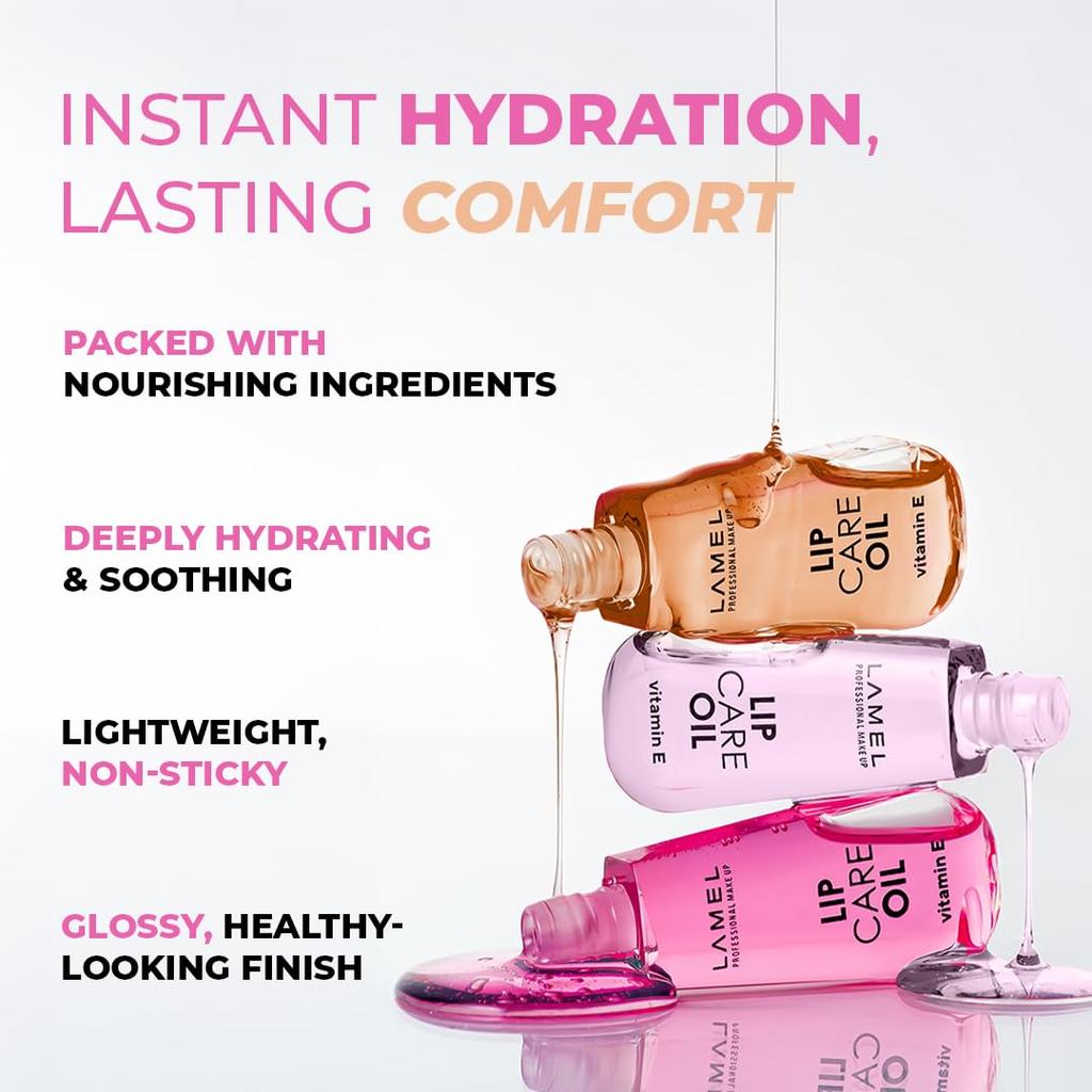 Масло Lamel Comfort Care - Клубника | Увлажняющее, Нелипкое Масло для Губ для Сухих и Шелушащихся Губ | Легкое | Обогащенное Витамином E | 6 мл