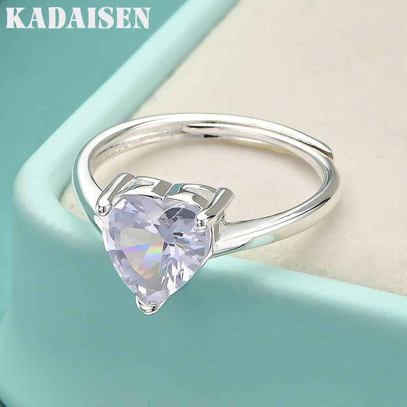 925 Sterling Silver Lover Heart Zircon Adjustable Ring for Woman Wedding Engagement Party Fashion Charm Jewelry