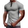 Мужская приталенная футболка-henley с V-образным вырезом и завязками - Короткий рукав, Дышащая ткань для летней моды