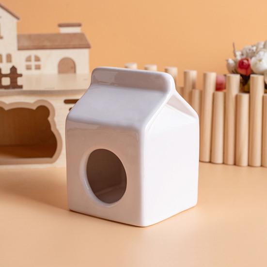Summer Ceramic Hamster Hideout, Milk Carton Shaped Small Animals House, Gerbil Mice Guinea Pig Dwarf Hamster Habitat Cave Bed