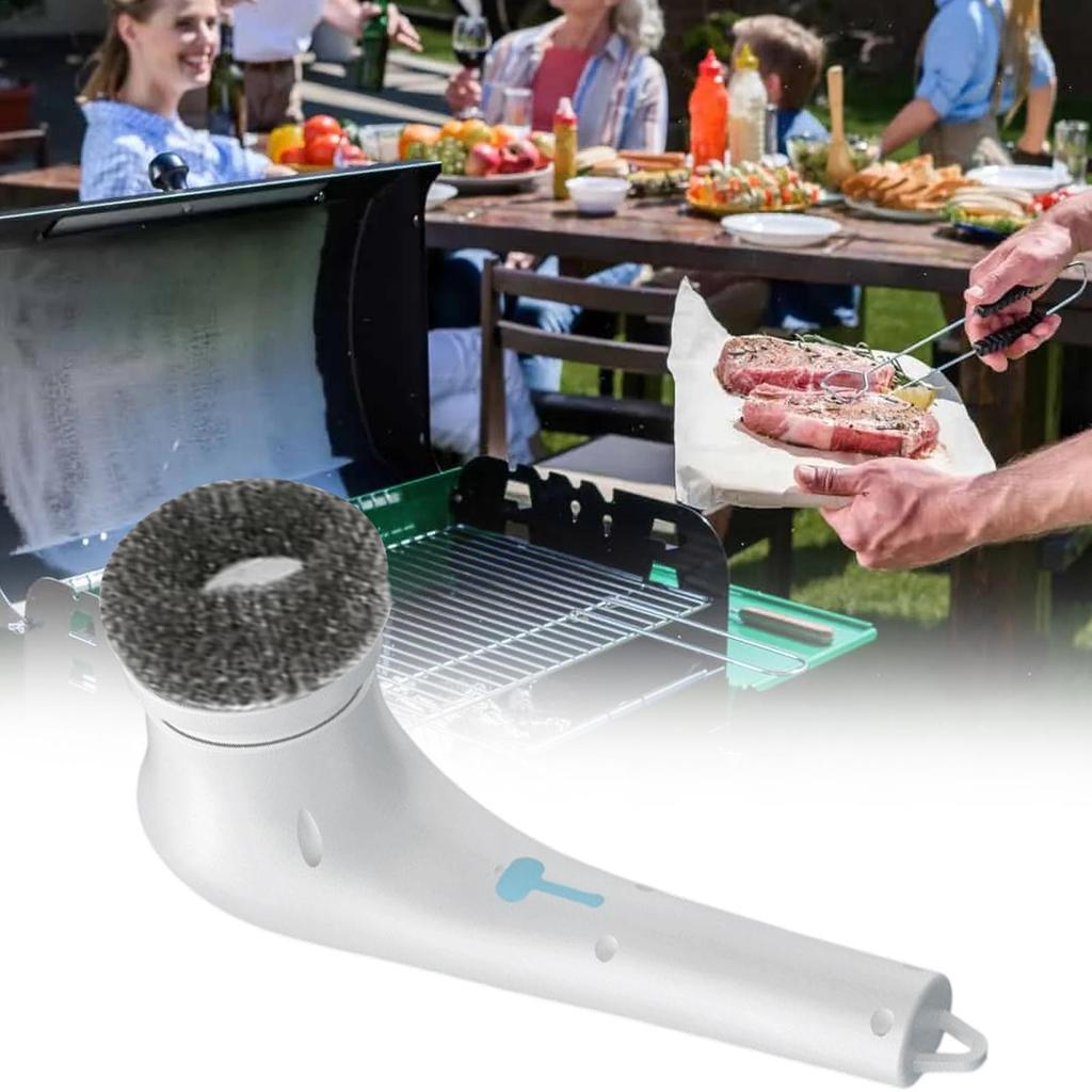 Electric Grill Cleaner Cordless Rechargeable Grill Cleaner Tool Waterproof Removable Scrubber With 5 Replacement Heads For