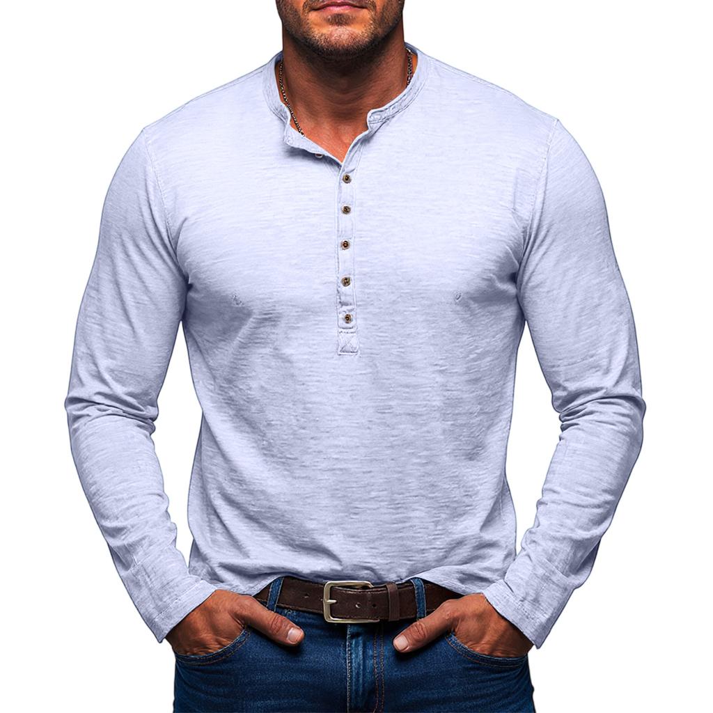 Men'S Button Up Long Sleeved Fashionable Casual Sports Top