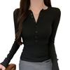 Cute Girl Cropped Long Sleeve T-Shirt Women's New Spring Autumn Tank Top Slim Fit Inner Wear Buttoned Student Top