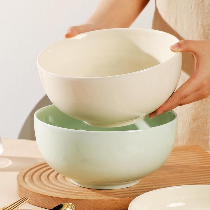 2024 Dream Big Large Capacity Cream Ceramic Soup & Salad Bowl