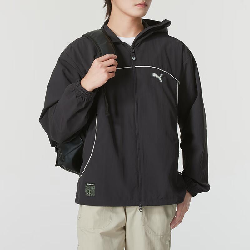 Puma Logo Outdoor Casual Sports Zip-Up Hooded Running Breathable Jacket Men Jacket Black 628484-69