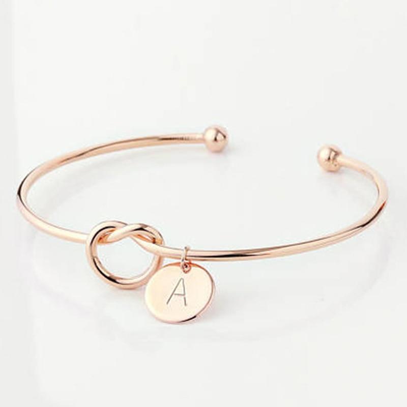 Fashion Name Female Jewelry Initial Alloy Letter Charm Bracelets For Women Girls Rose Gold Bow-knot Bracelets Bangles
