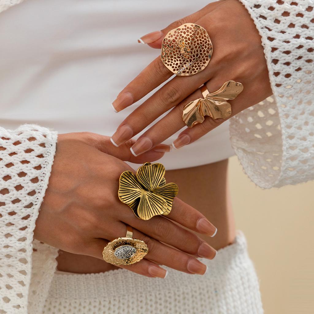 Повседневный стиль круглое полое кольцо из сплава старинный золотой цвет модные нерегулярные винтажные цветочные геометрические кольца на костяшки пальцев
