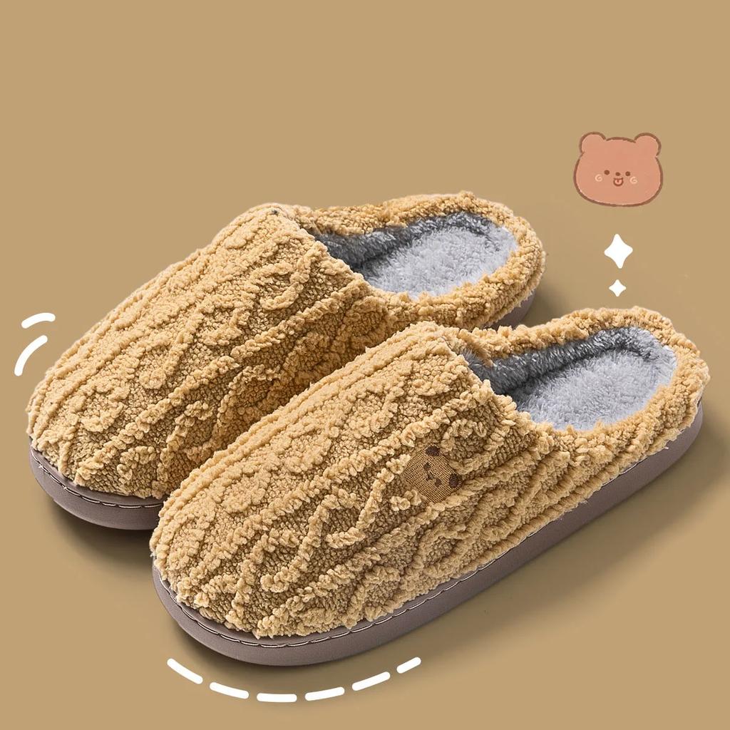Home Warm Cotton Slippers for Women Autumn and Winter New Indoor Home Soft Sole Non-slip Household Couple Plush Slippers for Men