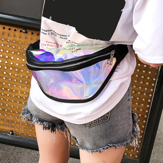 Transparent Waist Bag Waterproof Mini Fanny Pack Iridescent Belt Bag with Adjustable Strap for Women Men Travel Fitness Outdoor Use