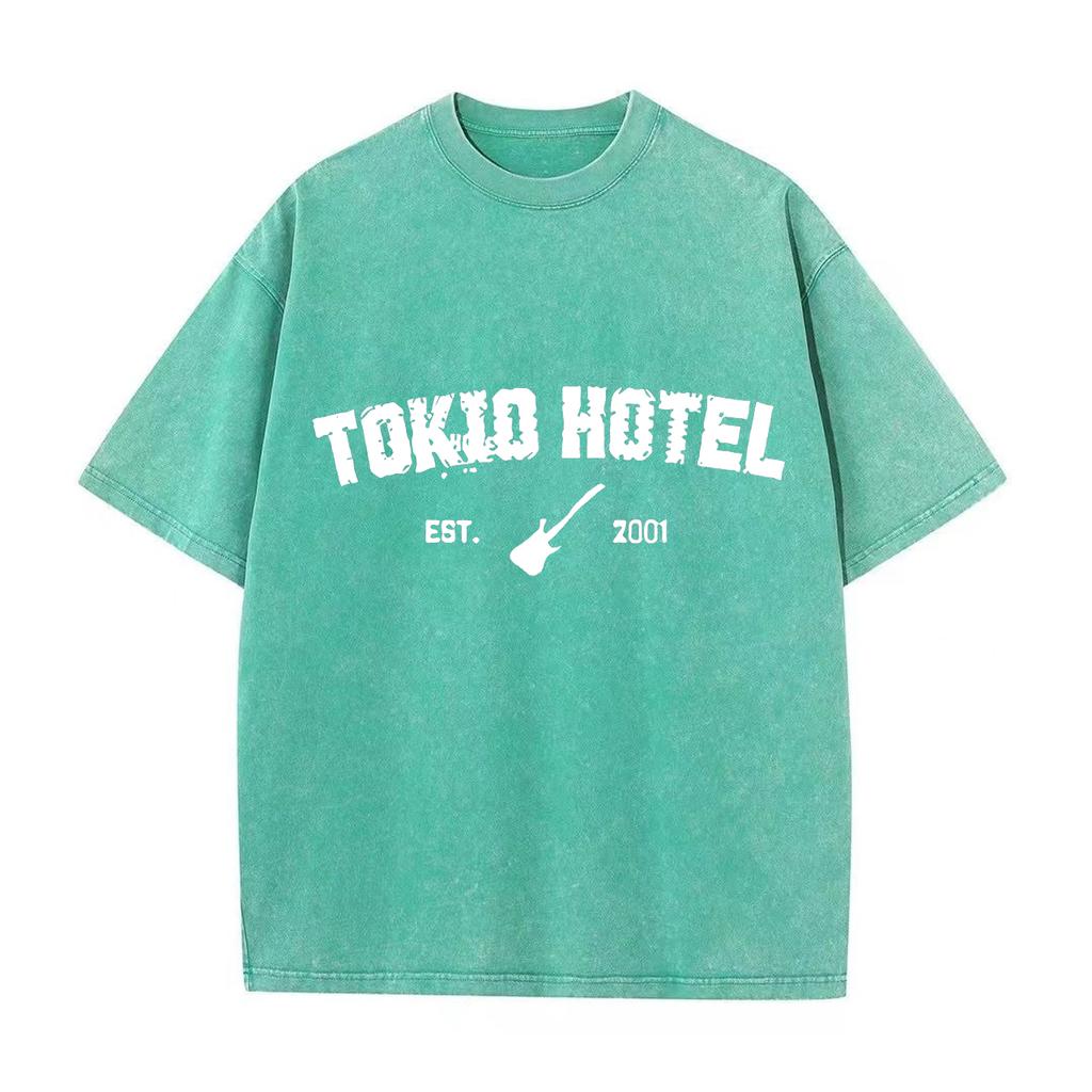 Ретро-стираемая винтажная футболка Rock Band Tokio Hotel Футболка Kaulitz Мужская модная повседневная толстовка-пуловер Мужская женская футболка