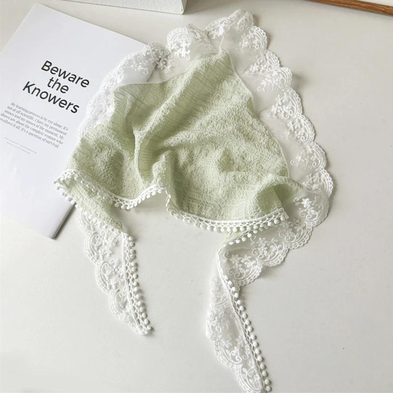 Французские банданы для женщин, белые кружевные треугольные платки, пасторальные винтажные тюрбаны, повязки на голову, модные летние аксессуары для фотографий