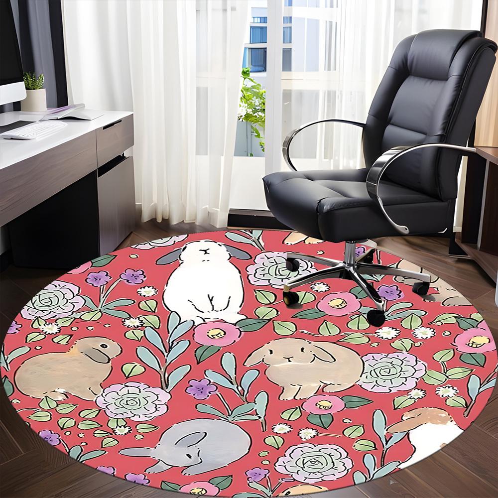 1pc Rabbit Floral Pattern Office Round Rug, Non-slip, Soft and Durable Office Rug for Interior Decoration, Perfect for Office, Beautiful Decoration yy