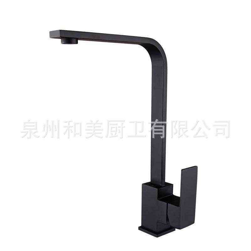 304 Black Universal Swivel Square Brushed Kitchen Faucet with Ceramic Valve Core Hot/Cold Self-Produced Sold Directly
