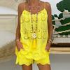 Chic Drawstring Tassel Dressing Up Breathable Sling Vest Top Wide Leg Shorts Set Streetwear