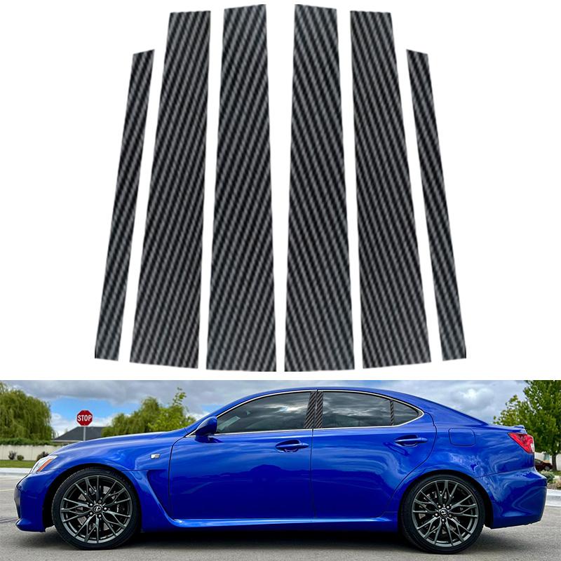 6Pcs Carbon Fiber Car Door Window Center Middle Column BC Pillar Post Mirror Effect Cover Trim Sticker Fit For Lexus IS 2006-2013