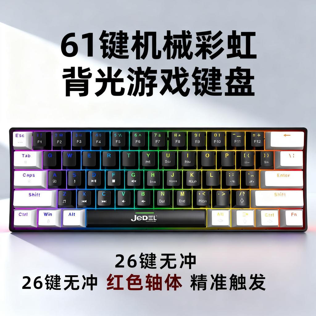 Компактная 61-клавишная механическая клавиатура с RGB-подсветкой: Портативный проводной мини-гарнитура для игр и офисного использования