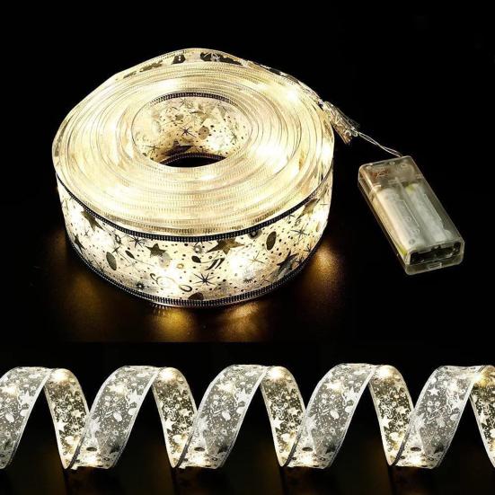 Christmas Tree Ribbon String Lights Battery Powered Fairy Lights Christmas Ribbon Bow Light for Indoor Outdoor Xmas Wedding New Year