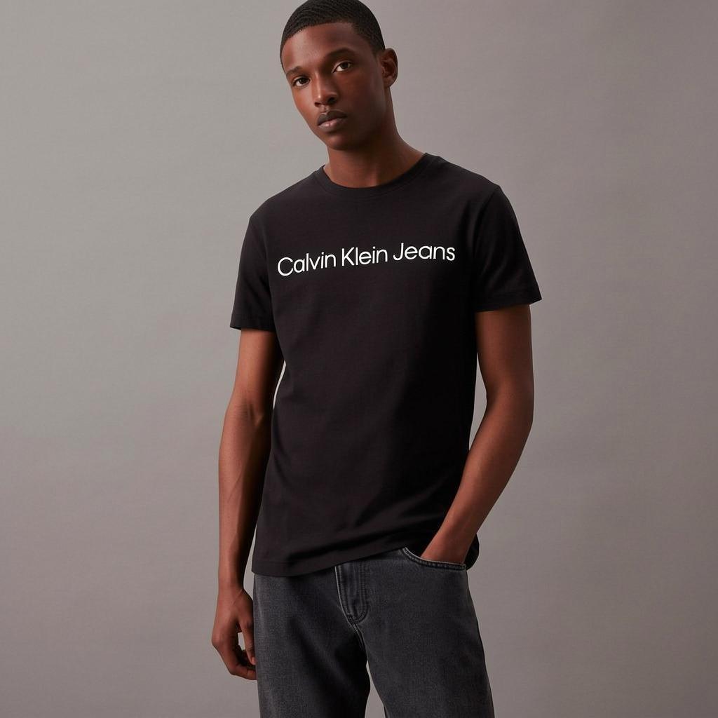 Calvin Klein Джинсы с буквенным принтом, облегающая футболка с круглым вырезом и коротким рукавом, мужские топы, черные J30J322552-BEH