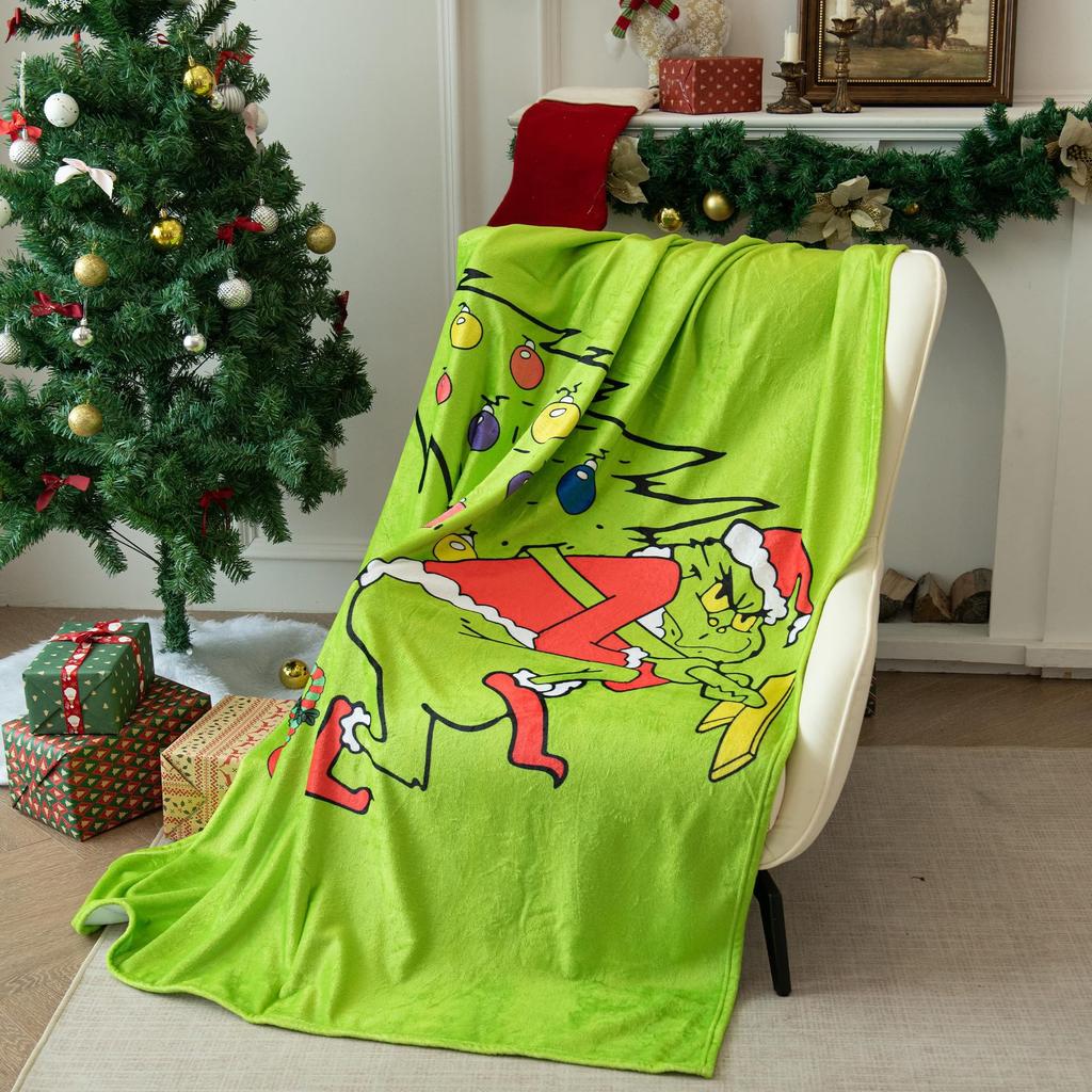 Christmas Atmosphere Cartoon Green Monster Blanket Soft And Comfortable Flannel Home Blanket Digital Printing Blanket