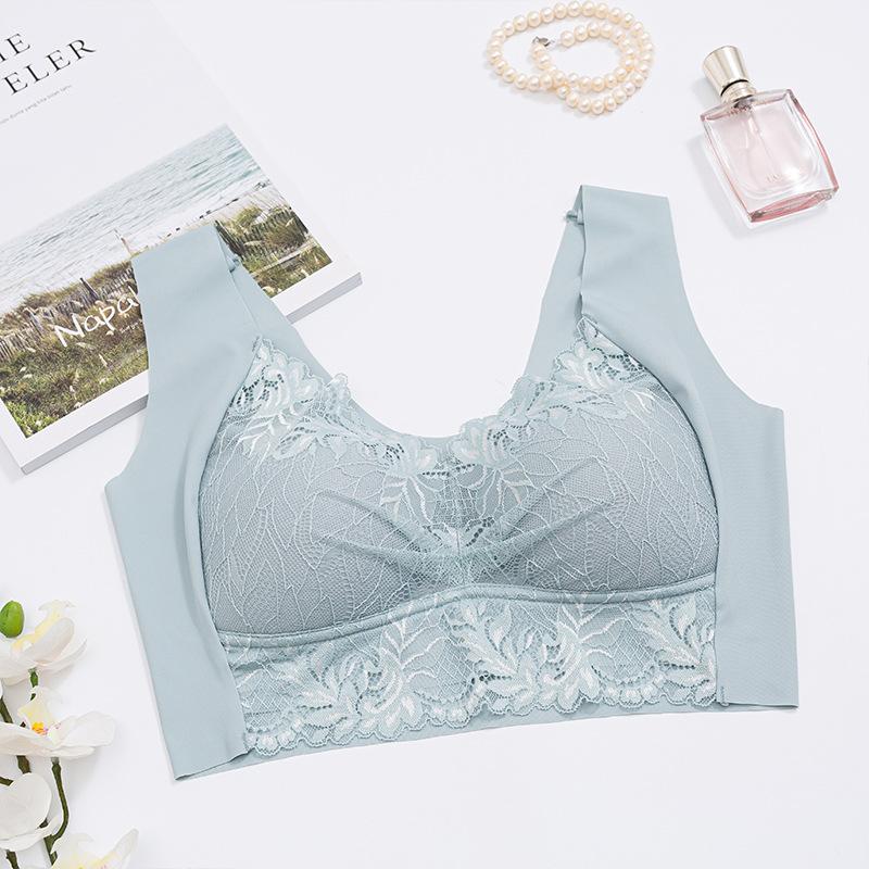 Кружевной бюстгальтер из ледяного шелка с фиксированной чашкой, закрытый бюстгальтер без стального кольца, большая регулировка груди