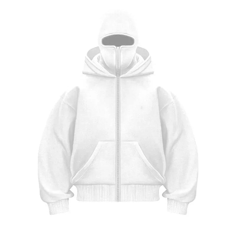 Балаклава толстовки мода интегрированный двухслойный теплый ветрозащитный капюшон на молнии Y2k винтажный хип-хоп ниндзя толстовка уличная одежда