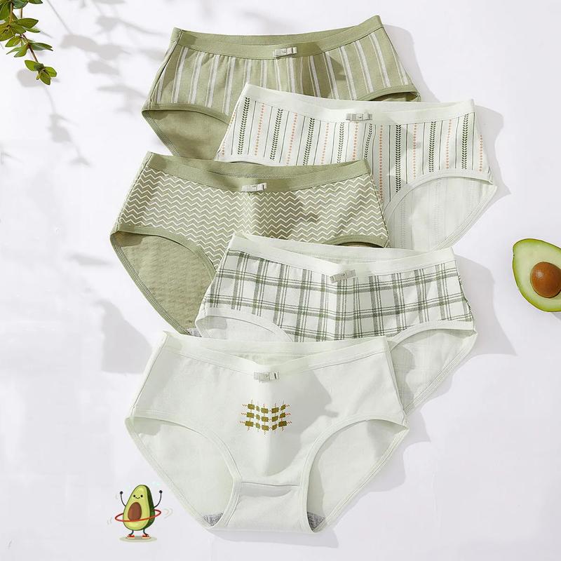 LANGSHA 5Pcs Cotton Panties Women Underwear Breathable Cute Print Briefs Female Fashion Lingerie XXL