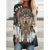 Vintage Strong Animals Print Crew Neck Tunics, Women's Raglan Sleeve T-Shirt For Spring & Fall Clothing