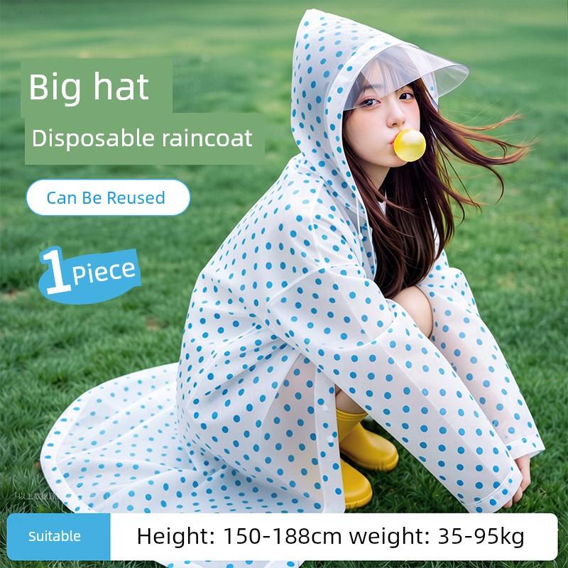 Travel Mountaineering Portable Outdoor Thickened Electric Vehicle Long Full-Body Rainproof Disposable Raincoat for Adults with Polka Dots for Women
