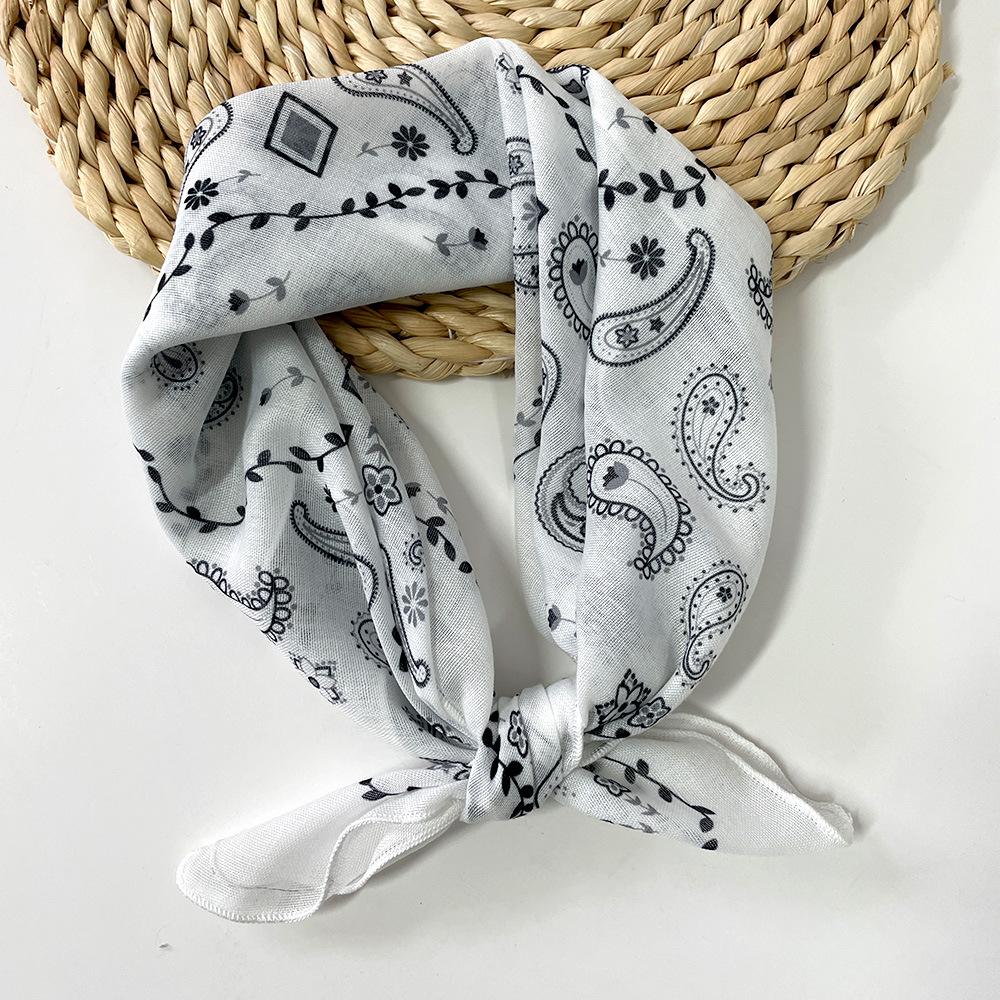 Spring-summer cashew flower square scarf, cotton-linen small square scarf, silk scarf, classic vintage versatile bun neck scarf