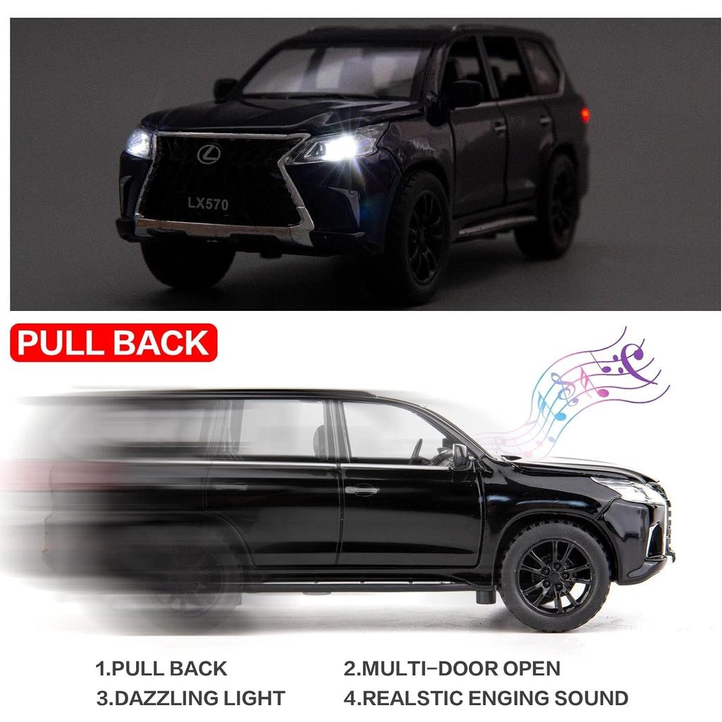Внедорожник Lexus LX570 в масштабе 1/32, модель роскошного внедорожника, игрушечный автомобиль из цинкового сплава со звуком и светом для детей, подарок для мальчиков и девочек