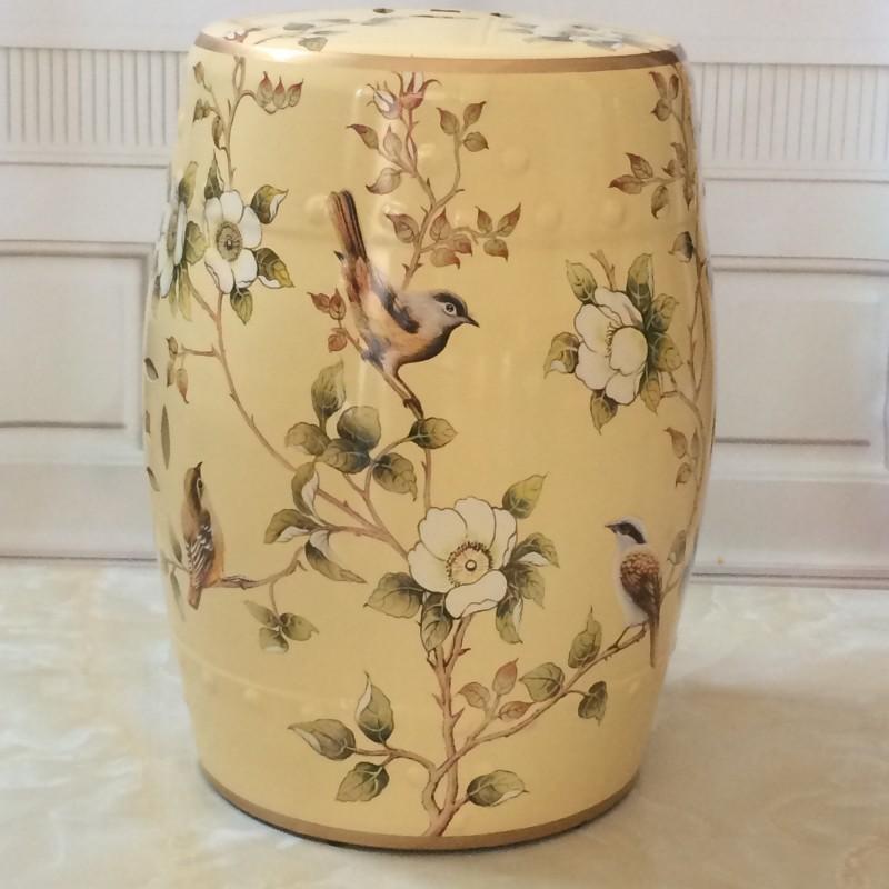Керамический приставной столик Прочный барабанный табурет Расписанный вручную цветочный и птичий кофейный столик Классическое сиденье для туалетного столика Подходит для столовой