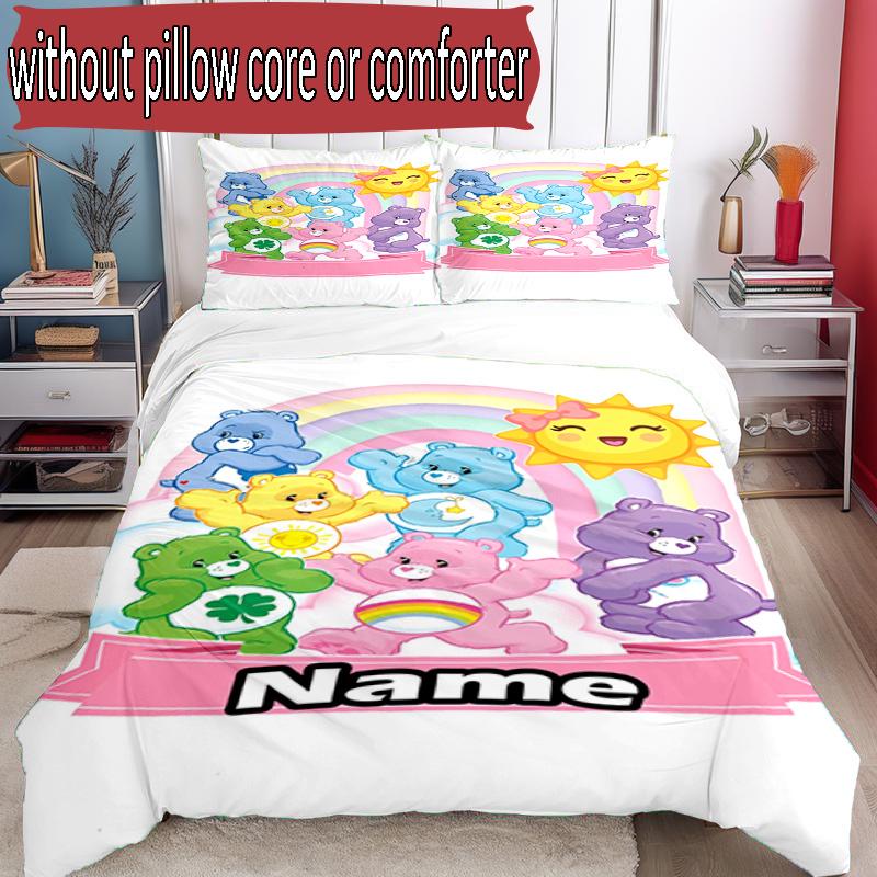 3pcs Duvet Cover Set (1*Duvet Cover + 2*Pillowcase, Without Core), Custom Name Care Bears Pattern Bedding Set, Home Bedroom Decor Gift