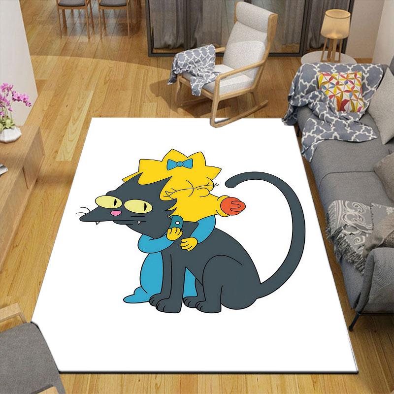 Maggie Simpson Flannel Printed Carpet, Home Sofa Decoration for Living Room & Bedroom, Non‑Slip Play Flannel Floor Mat for Game Room